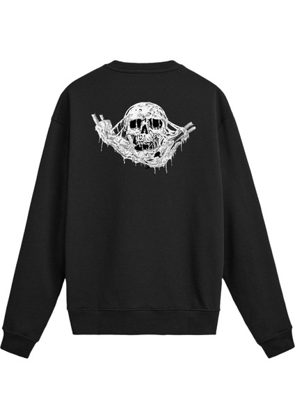 Sırt Baskılı Death Metal Kurukafa Sweatshirt