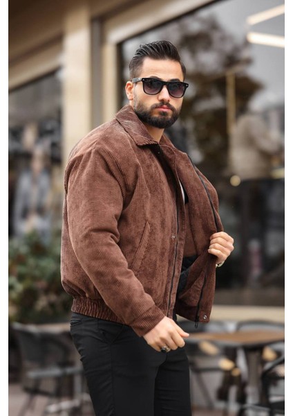 Old Money Culture Oversize Kadife Ceket Erkek Slim Fit Suni Deri Polo Yaka