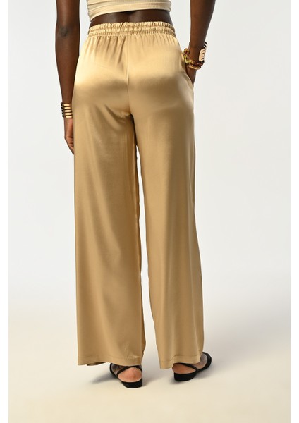 Kadın Beli Lastikli Bol Paça Saten Pantolon fiyatları