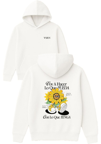 Voy A Hacer Lo Tasarım Baskılı Oversize Beyaz Kapüşonlu Sweatshirt