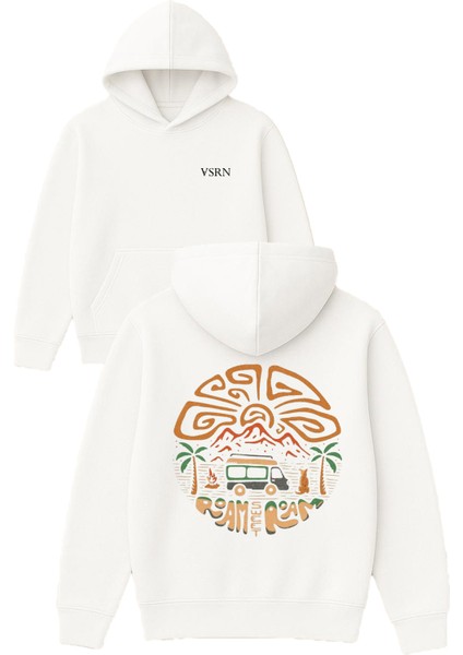 Ram Ram Tasarım Baskılı Oversize Beyaz Kapüşonlu Sweatshirt