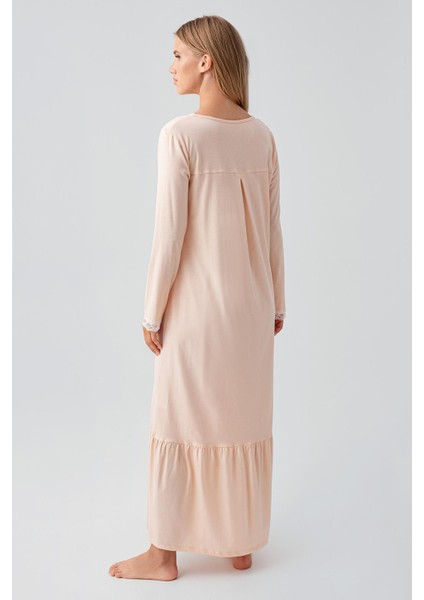 Uzun Kollu Düğmeli Dantelli Esnek Pamuklu Gecelik 18100 modelleri