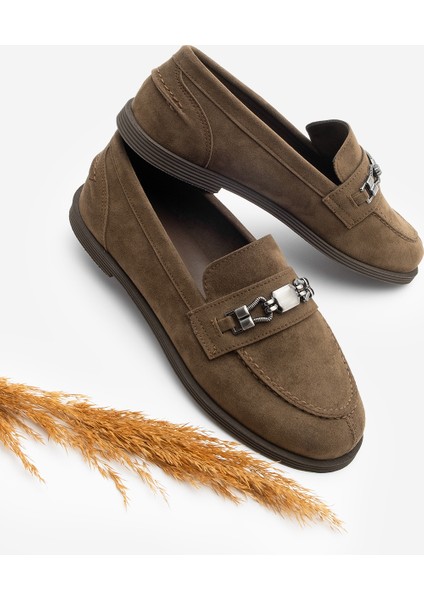Kadın Loafer Makosen Tokalı Günlük Ayakkabı Zamira Kahve Süet
