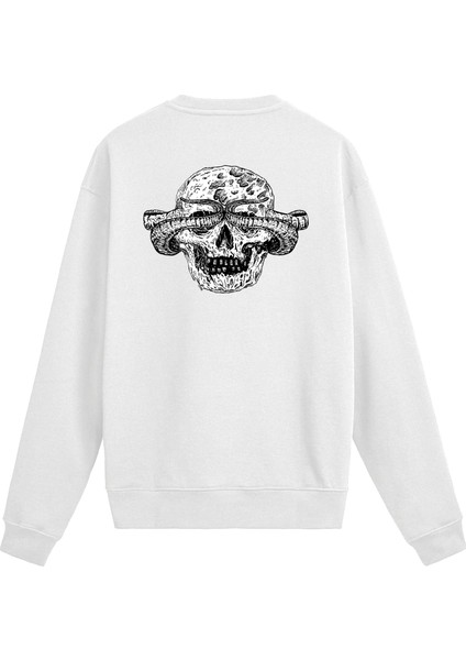 Sırt Baskılı Death Metal Koç Boynuzlu Kurukafa Sweatshirt