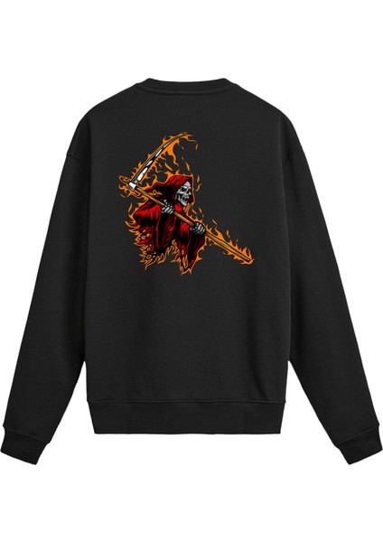 Sırt Baskılı Alevli Ölüm Tasarımlı Sweatshirt