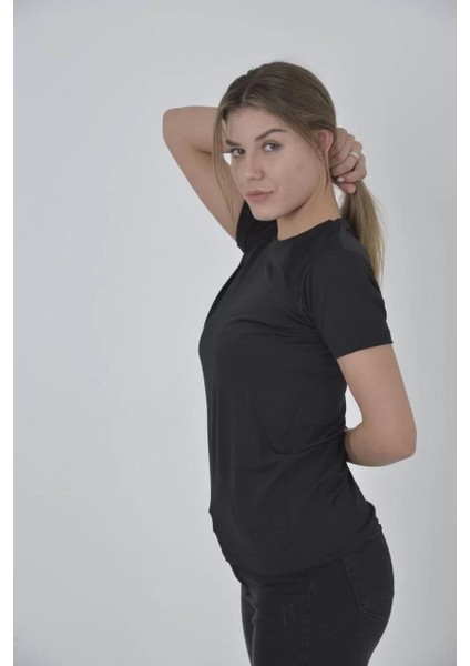 Kadın Omuz Fileli Slim Fit T-Shirt - Siyah fiyatları