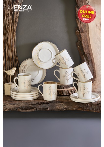Hayat Ağacı 6'lı Porselen Fincan Takımı 12 Parça