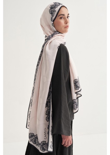 Floral Monogram Floş Şal Krem