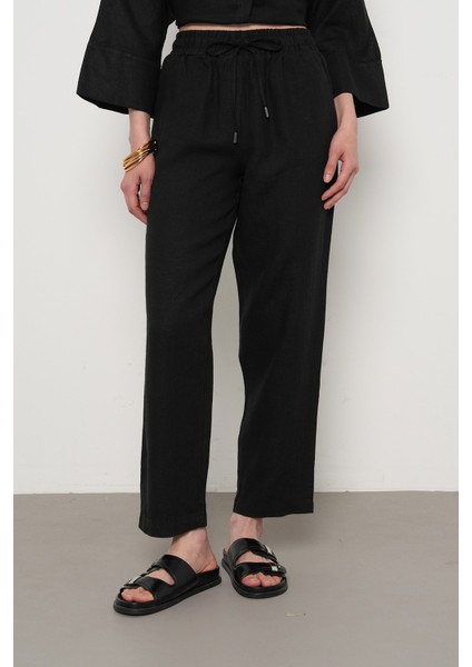 Kadın %100 Keten Rahat Kalıp Düz Renk Pantolon modelleri