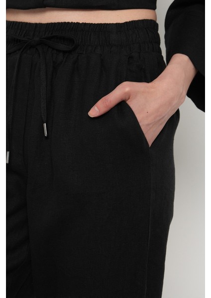 Kadın %100 Keten Rahat Kalıp Düz Renk Pantolon fırsatları