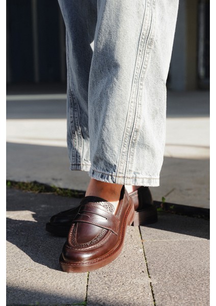 Kadın Loafer Makosen Desenli Günlük Ayakkabı Tornus Kahve