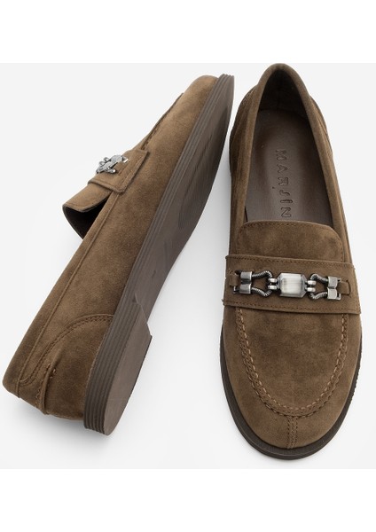 Kadın Loafer Makosen Tokalı Günlük Ayakkabı Zamira Kahve Süet