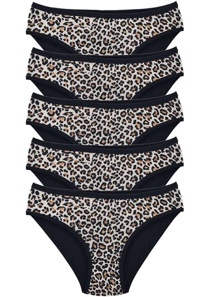 5 Adet Leopar Desenli Likralı Yumuşak Dokulu Kadın Slip Külot