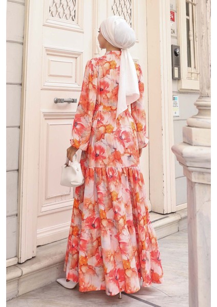 Kadın Bdart Düğmeli ve Kuşak Detaylı Bisiklet Yaka Maxi Elbise Soluk Turuncu indirimleri