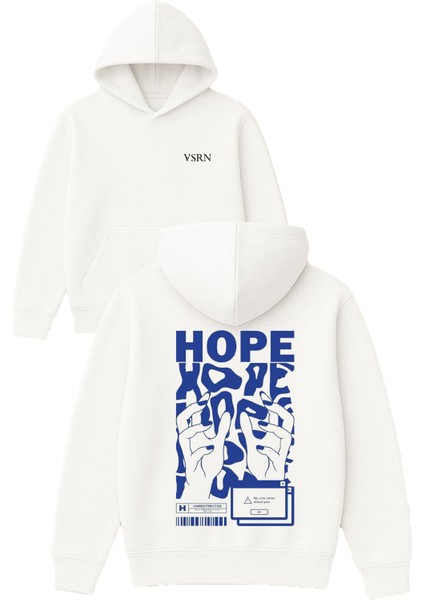 Mavi Hope Hope Tasarım Baskılı Oversize Beyaz Kapüşonlu Sweatshirt