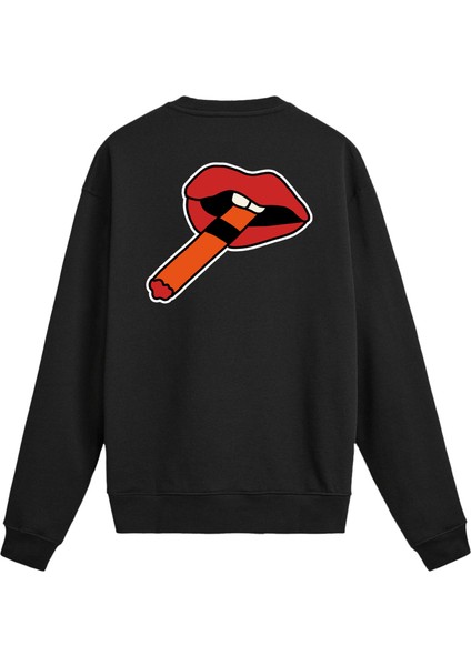 Sırt Baskılı Pop Art Dudak Tasarımlı Sweatshirt