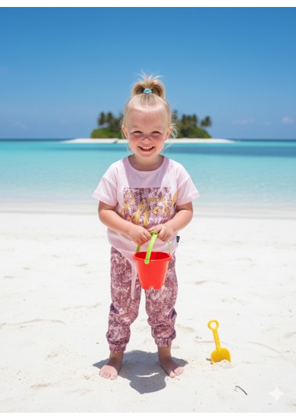 Kız Çocuk Pantolon Tişört Takım %100 Pamuk Nefes Alan Rahat Tarz Tasarım Cepli