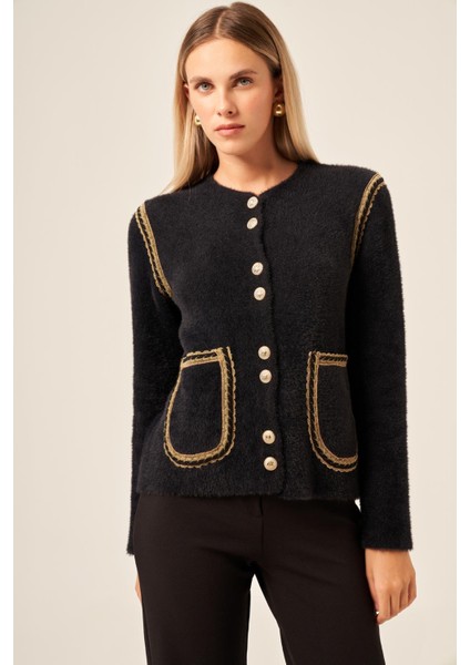 Kadın Sim Şerit Detaylı Hırka Siyah 25087 fiyatları