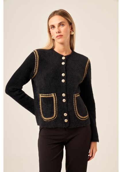 Kadın Sim Şerit Detaylı Hırka Siyah 25087 modelleri