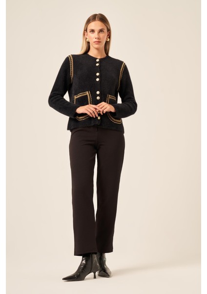 Kadın Sim Şerit Detaylı Hırka Siyah 25087 fırsatları