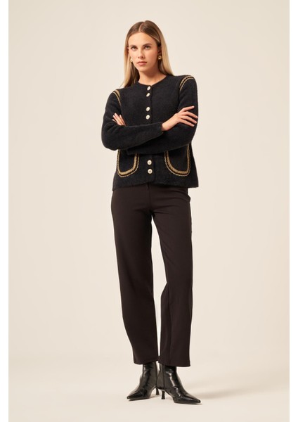 Kadın Sim Şerit Detaylı Hırka Siyah 25087 indirimleri