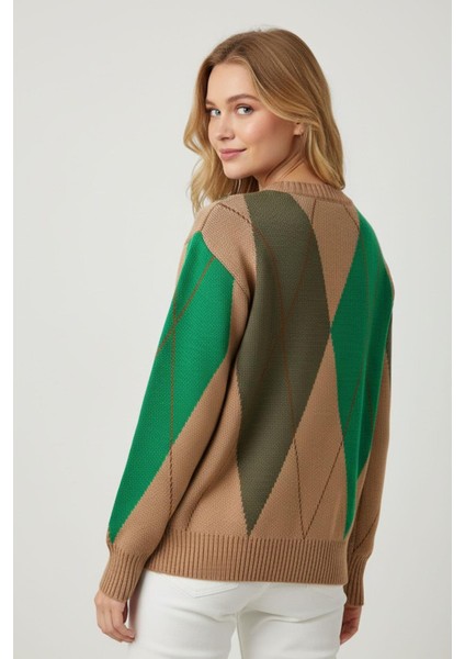 Kadın Baklava Desenli Kazak Bisküvi 25094 modelleri