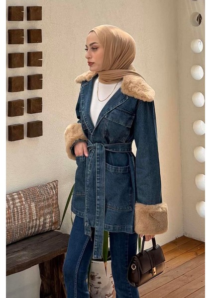 Kürklü Kot Ceket Kot Mavi fiyatları