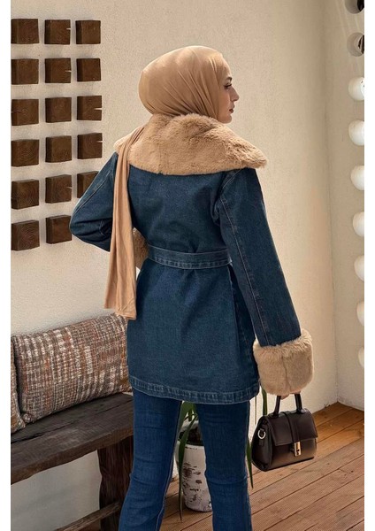 Kürklü Kot Ceket Kot Mavi fırsatları