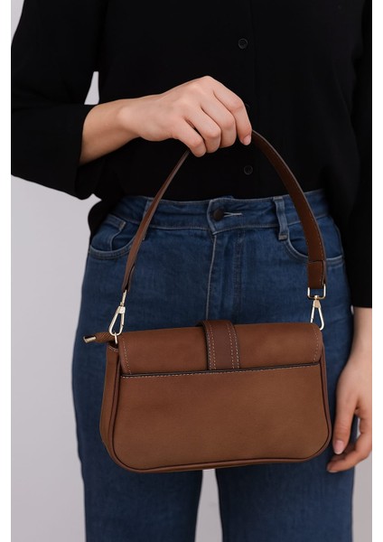 Süet Şık Kapağı Mıknatıslı Kahverengi Cepli El ve Omuz Çanta modelleri