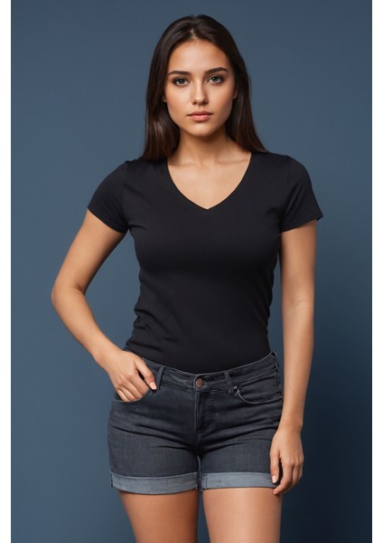 Basic Siyah V Yaka Tişört