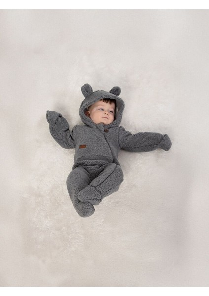 3009 Unisex Bebek Natural Welsoft Şapkalı Patikli Tulum