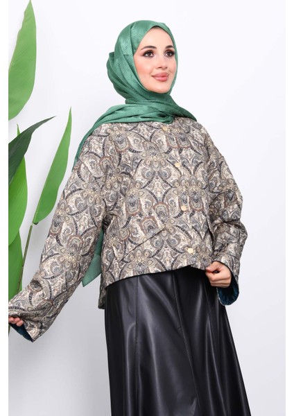 Yeşil Etnik Desenli Kısa Ceket modelleri