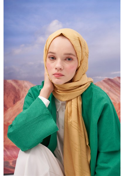 Simetrik Jakar Italyan Ipekli Şal Hardal fiyatları