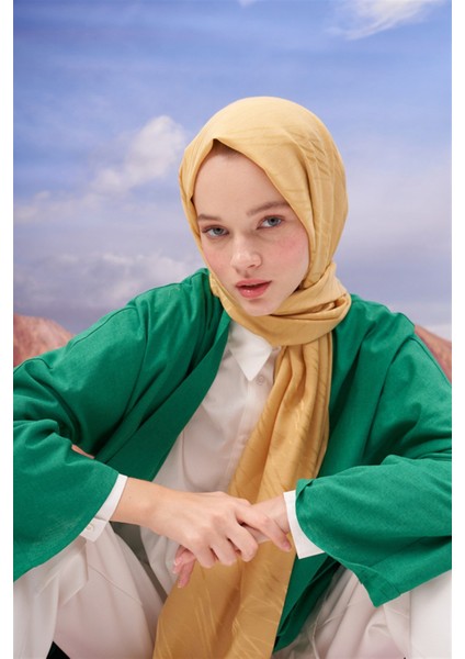 Simetrik Jakar Italyan Ipekli Şal Hardal fırsatları