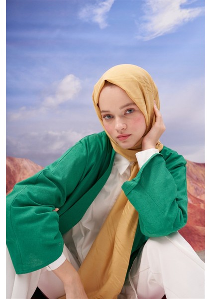 Simetrik Jakar Italyan Ipekli Şal Hardal indirimleri