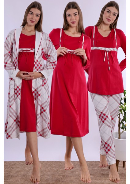 Vişne %100 Pamuk Hamile Lohusa Set