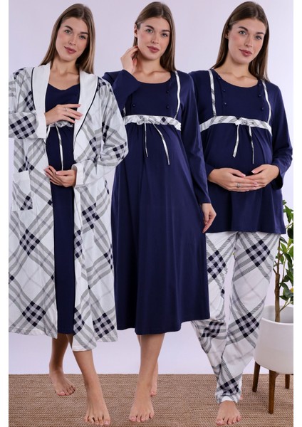 Lacivert %100 Pamuk Hamile Lohusa Set