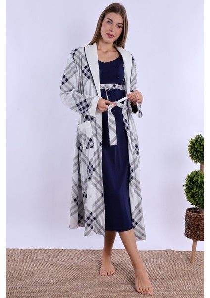 Lacivert %100 Pamuk Hamile Lohusa Set