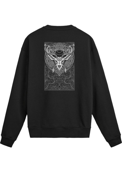 Sırt Baskılı Geyik Desenli Sweatshirt