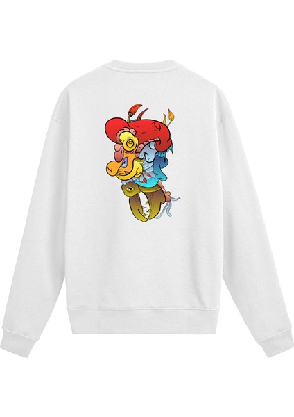 Sırt Baskılı Renkli Soyut Karakter Tasarımlı Sweatshirt