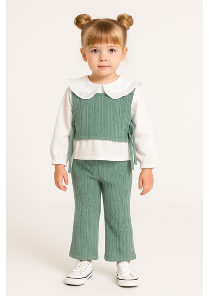 Yaka Dantel Detaylı Süveterli Kız Çocuk Takım