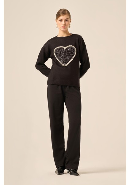 Kadın Kalp Detay Şardon Kazak Siyah 25214 fiyatları