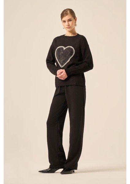 Kadın Kalp Detay Şardon Kazak Siyah 25214 modelleri