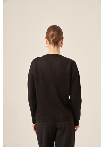 Kadın Kalp Detay Şardon Kazak Siyah 25214