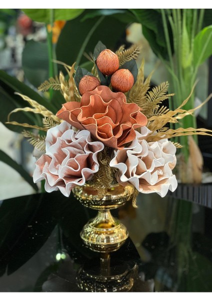 Yapay Çiçekli Gold Küçük Ayak Vazo No:1