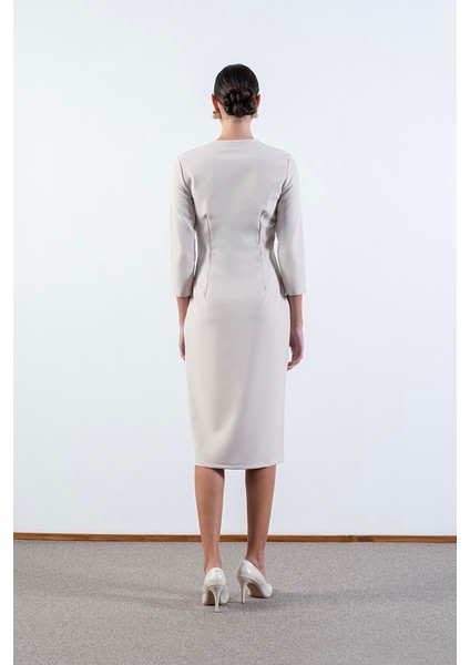 Ormea Kruvaze Belinde Toka Detaylı Yırtmaçlı Elbise Taş modelleri