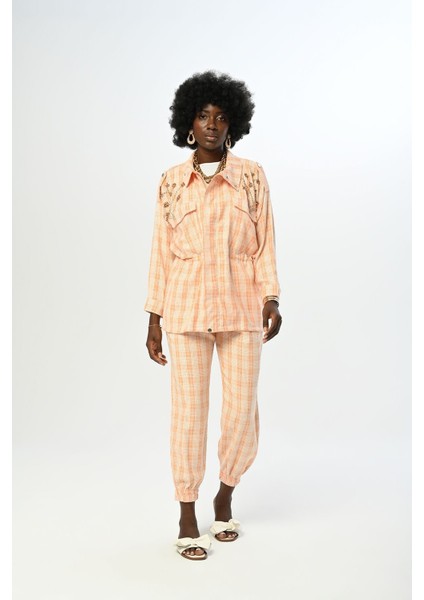 Kadın Rahat Kalıp Beli Lastikli Ekose Desenli Pantolon fiyatları