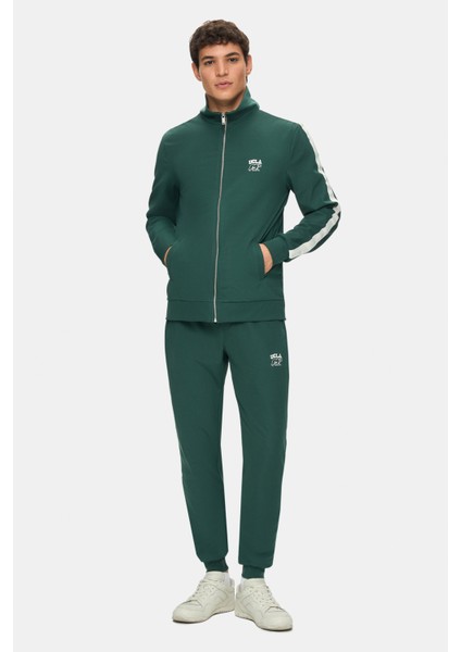 Halston Koyu Yeşil Fermuarlı ve Cepli Baskılı Standard Fit Erkek Sweatshirt fırsatları