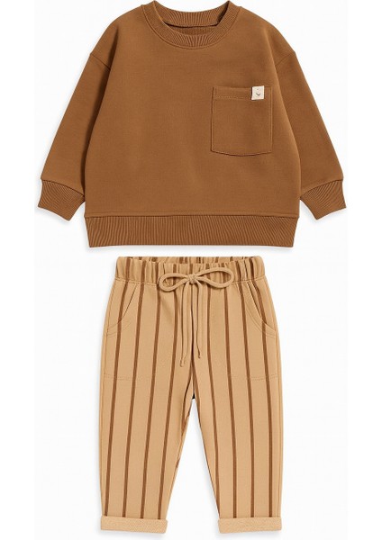 Çocuk Eşofman Takımı 2’li – Karamel Sweat + Çizgili Jogger (Unisex) modelleri