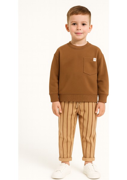 Çocuk Eşofman Takımı 2’li – Karamel Sweat + Çizgili Jogger (Unisex) fırsatları